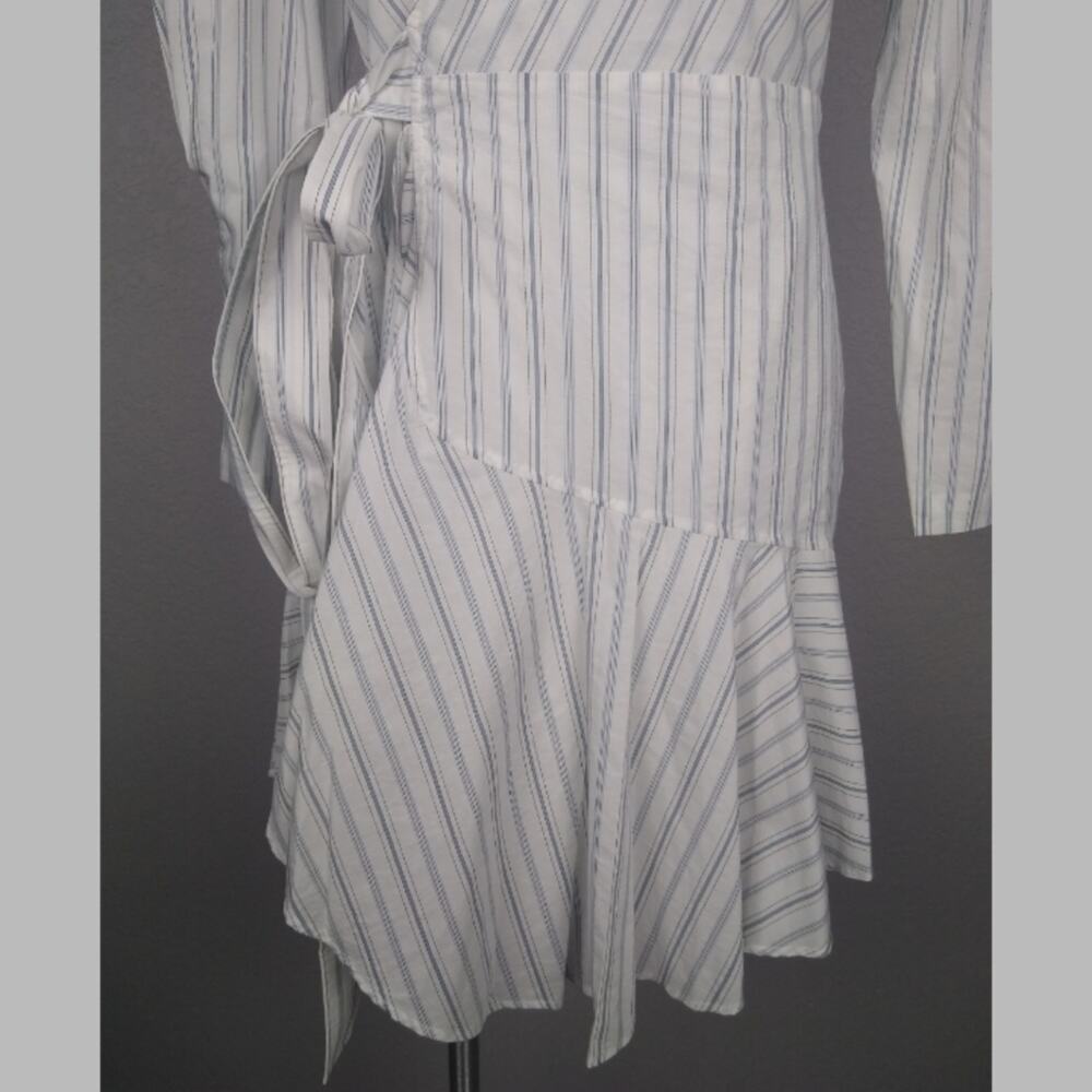 A.L.C. Enzo Striped Puff Sleeve Wrap Dress Size 6 Flaw - Picture 10 of 16